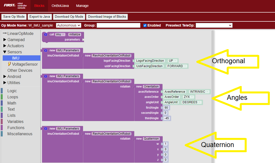 Sample Blocks screenshot demonstrating parameter methods