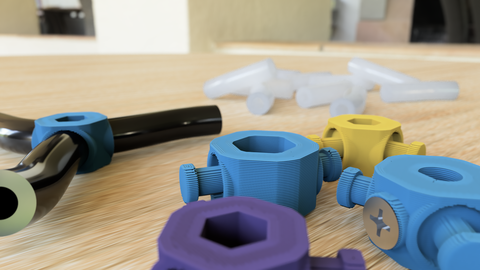 A render of surgical tubing mounts for an intake.