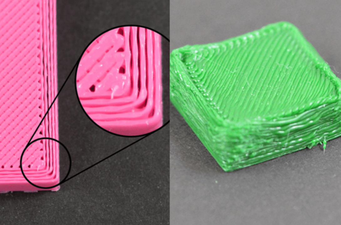 Comparison of Overextrusion and Underextrusion.